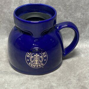 Vintage Starbucks Cobalt Blue Ceramic Chubby Fat Boy Travel Mug Gold Siren